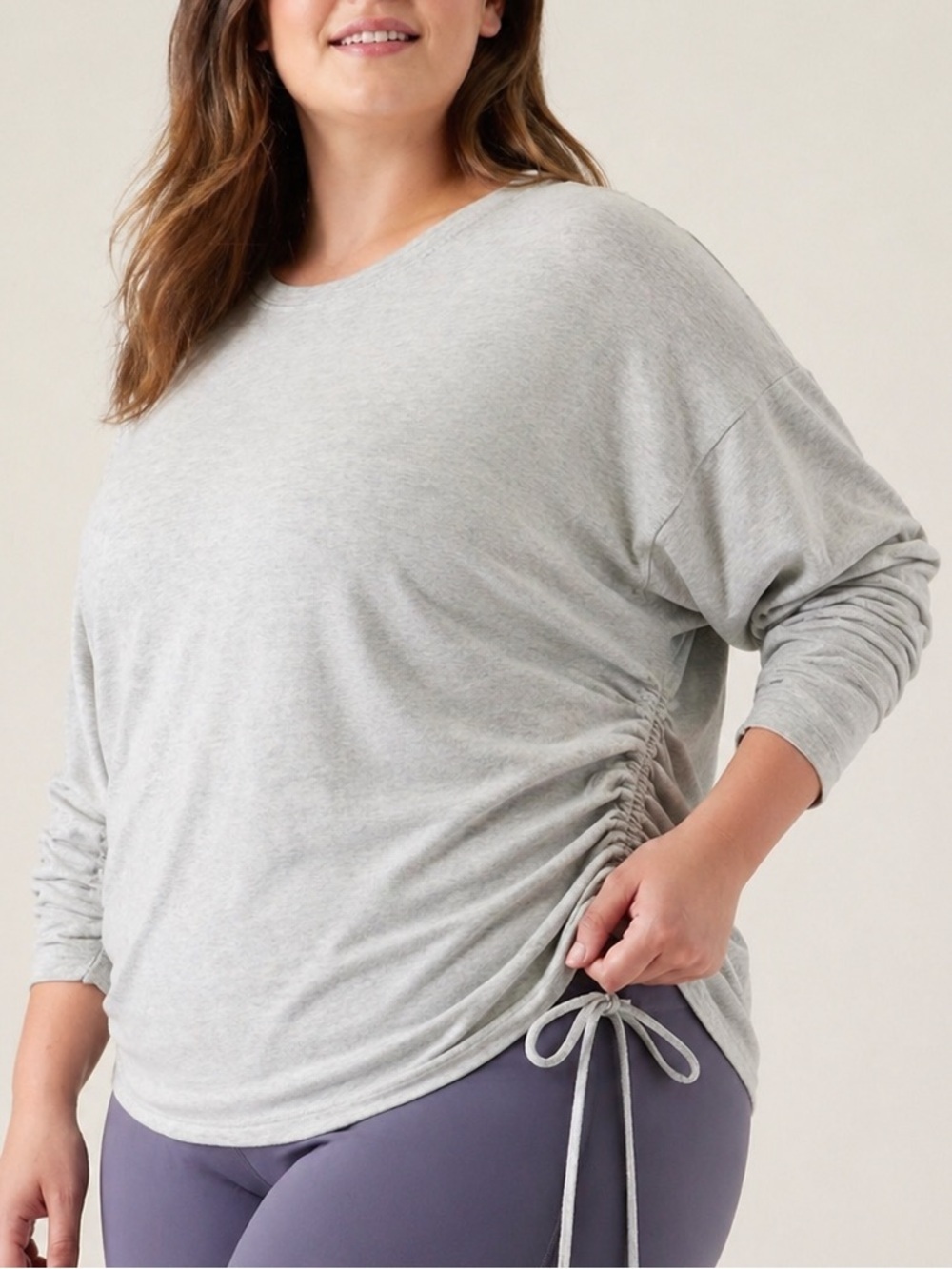 Athleta Lombard Ruched Side Tie Sweatshirt gray Sz 3X